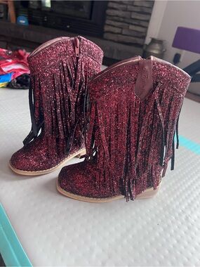 Girls' Red Glitter Fringe Cowboy Boots - Sparkle Western Style